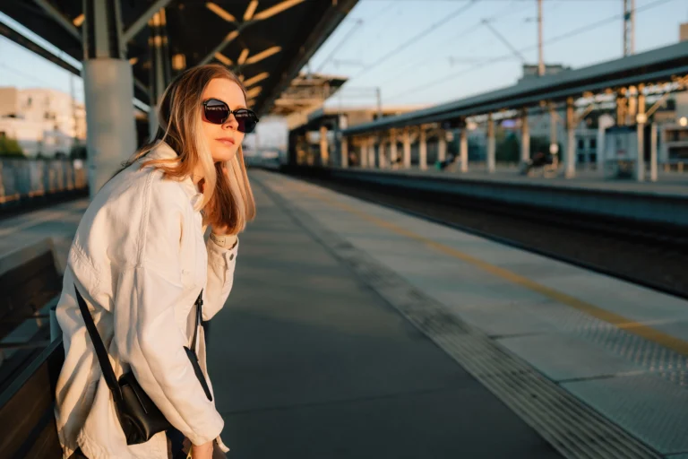 Confident solo female traveler exploring European city streets safely