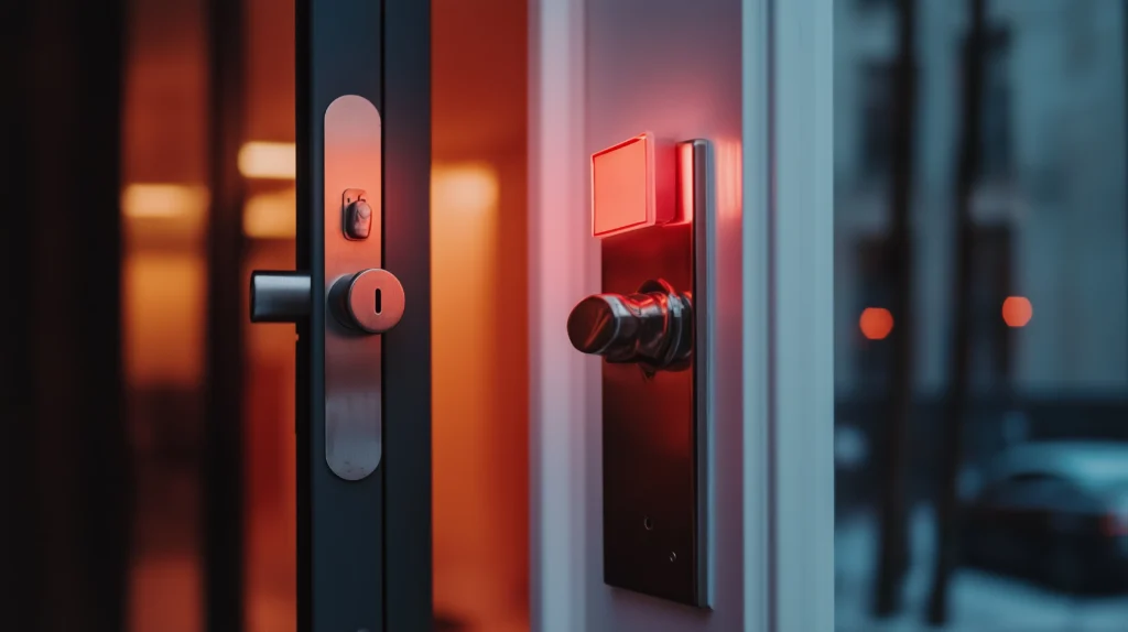 Safe hotel entrance at night