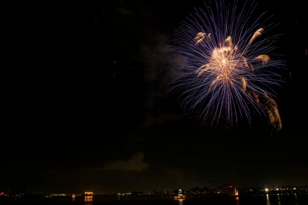 Big Bay Boom fireworks illuminating San Diego skyline on July 4th